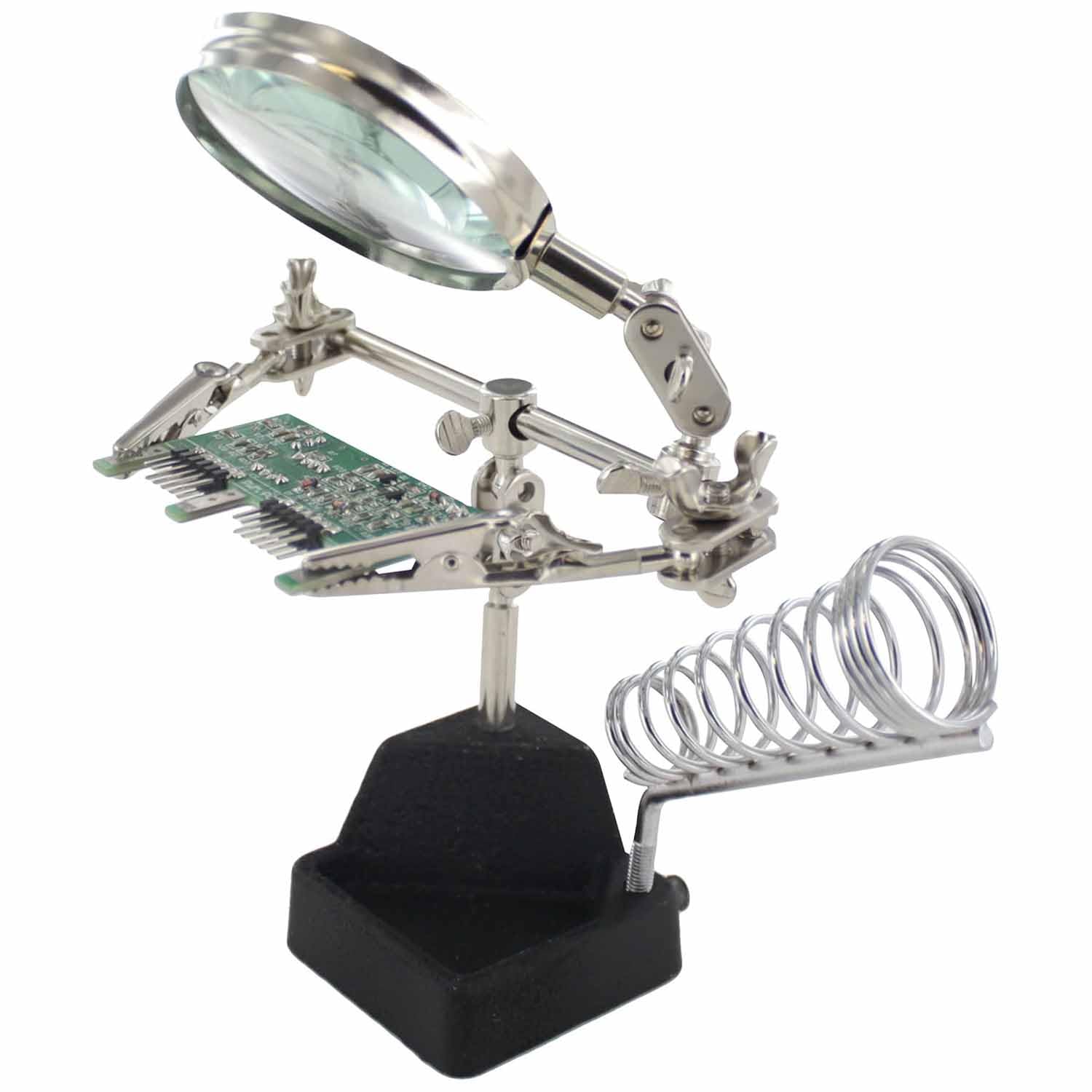 UpToDateTools Solder Helping Hand with Magnifying Glass and Soldering Iron Stand Third Hand Soldering Iron Stand Helping Clamp Vise Clip Tool Magnifying Glass with Soldering Welding Stand