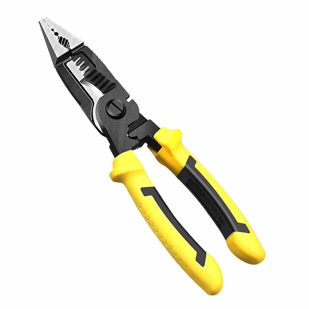 UpToDateTools Yellow 6-in-1 Multi-Functional Wire Stripper Scissors Electricity Wire Stripper Pliers Cutting Cable With Electrical Measuring Pliers