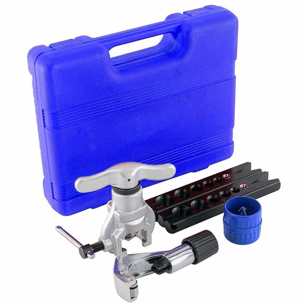 UpToDateTools  45-Degree Heavy Duty Ratchet Eccentric Flaring Tool Kit for Copper Tubing - 1/4-3/4 with Durable Steel Alloy & Forged Iron Cone, Includes Clamp, Cutter, Deburrer & Storage Case