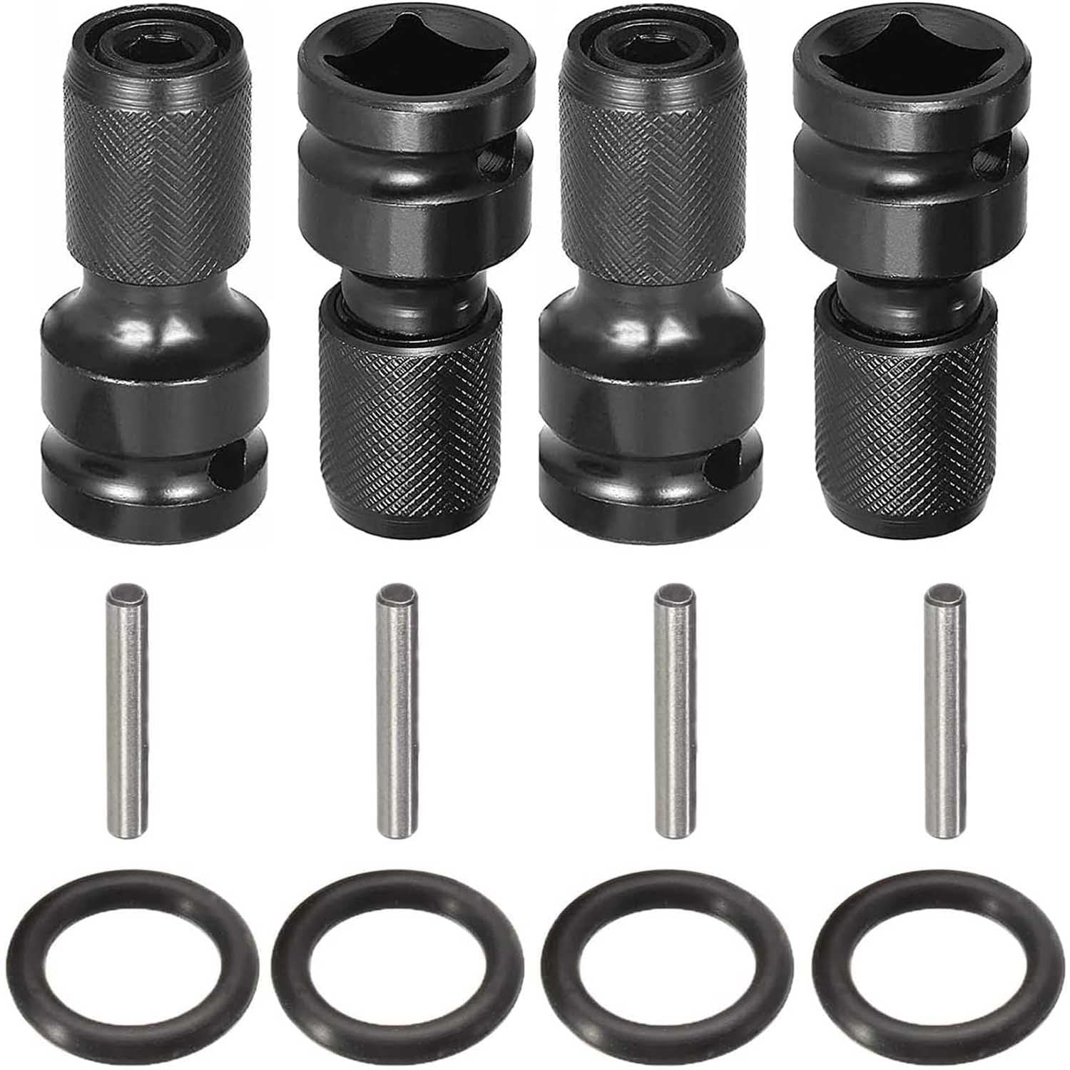 UpToDateTools 4PCS 1/2 inch Square Drive to 1/4 inch Hex Converter, Quick Release, Quick Change Chuck, Impact Wrench Hex Adapter for Impact and Ratchet Wrenches