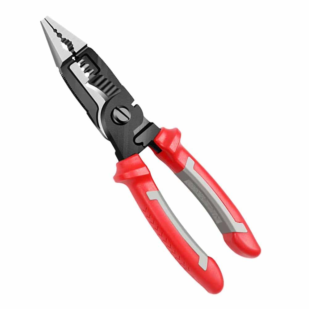 UpToDateTools Red 6 -in-1 Multi-Functional Wire Stripper Scissors Electricity Wire Stripper Pliers Cutting Cable With Electrical Measuring Pliers